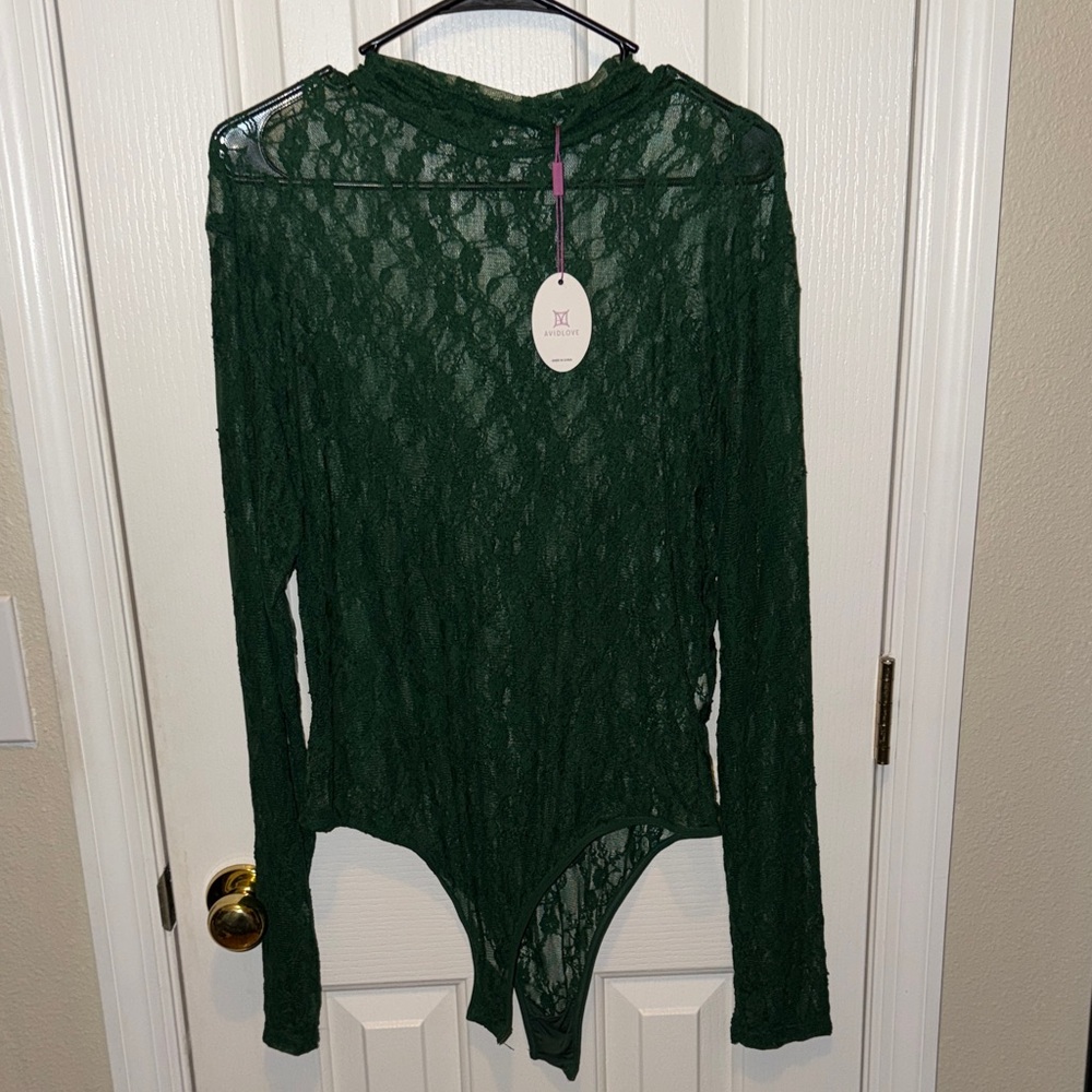 Elegant Dark Green Lace Bodysuit
